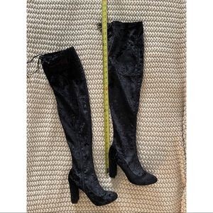 Black velvet and over knee boots size 7.5